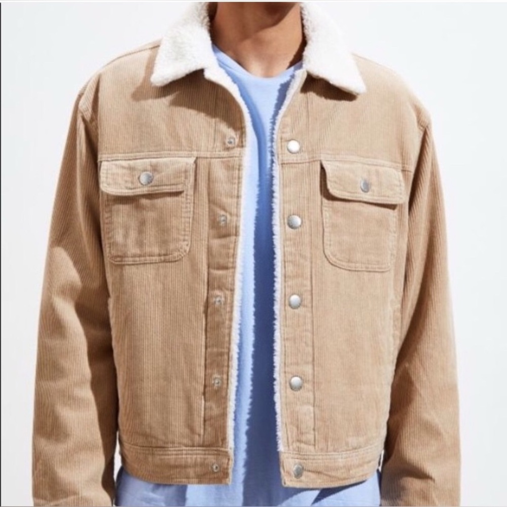 BDG- Urban Outfitters Tan Corduroy Sherpa Trucker Jacket Men's Size L Streetwear